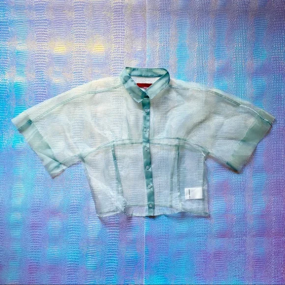 🌈 SOLD 🌈 ECKHAUS LATTA float blouse in liquid blue Japanese organza sheer mesh - Picture 10 of 16